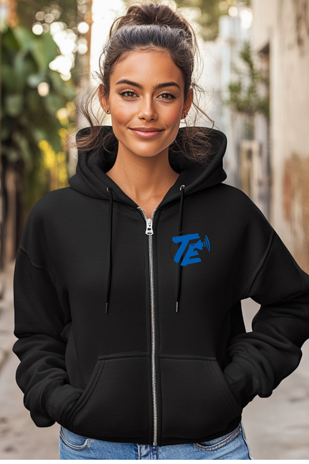TE | Unisex Full Zip Hooded Sweatshirt (Chest Design)