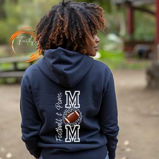Football & Poms Mom Hoodie Sweatshirt