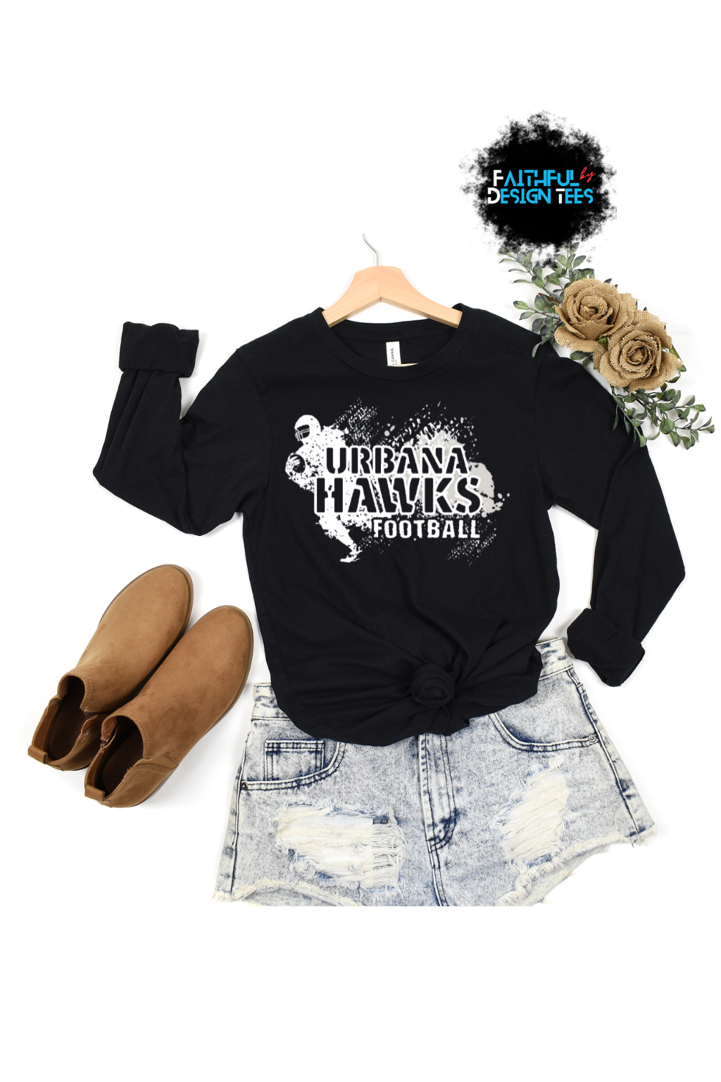 Urbana Hawks Football Distressed Long Sleeve Shirt | Black Edition