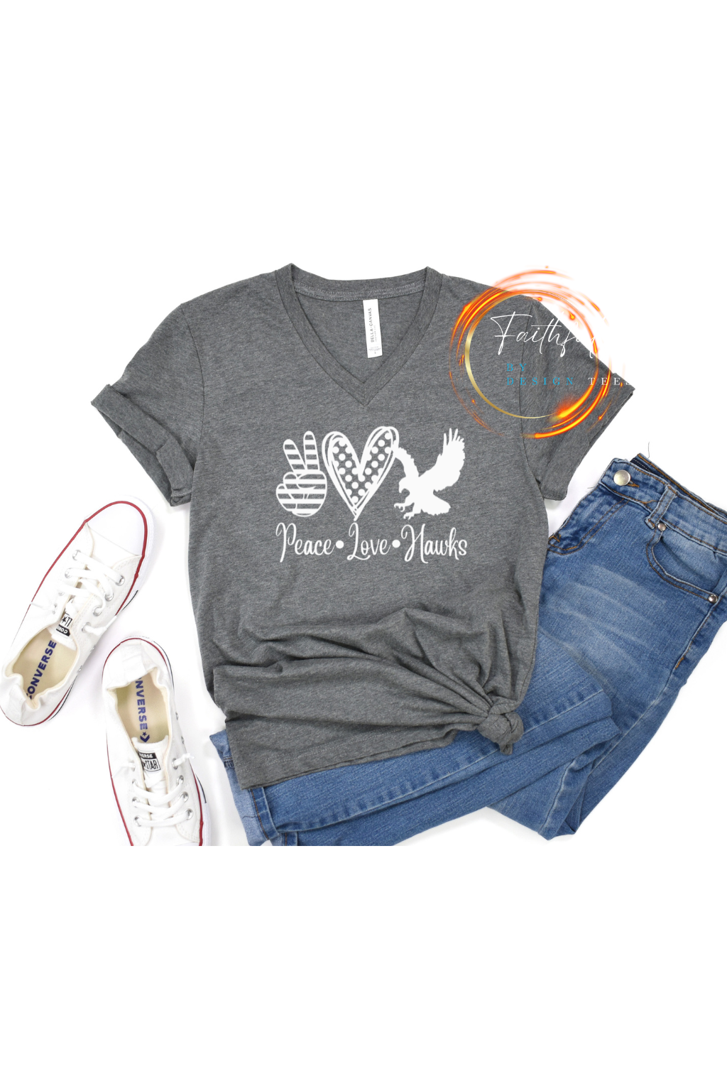 Peace Love Hawks Unisex V Neck Tee