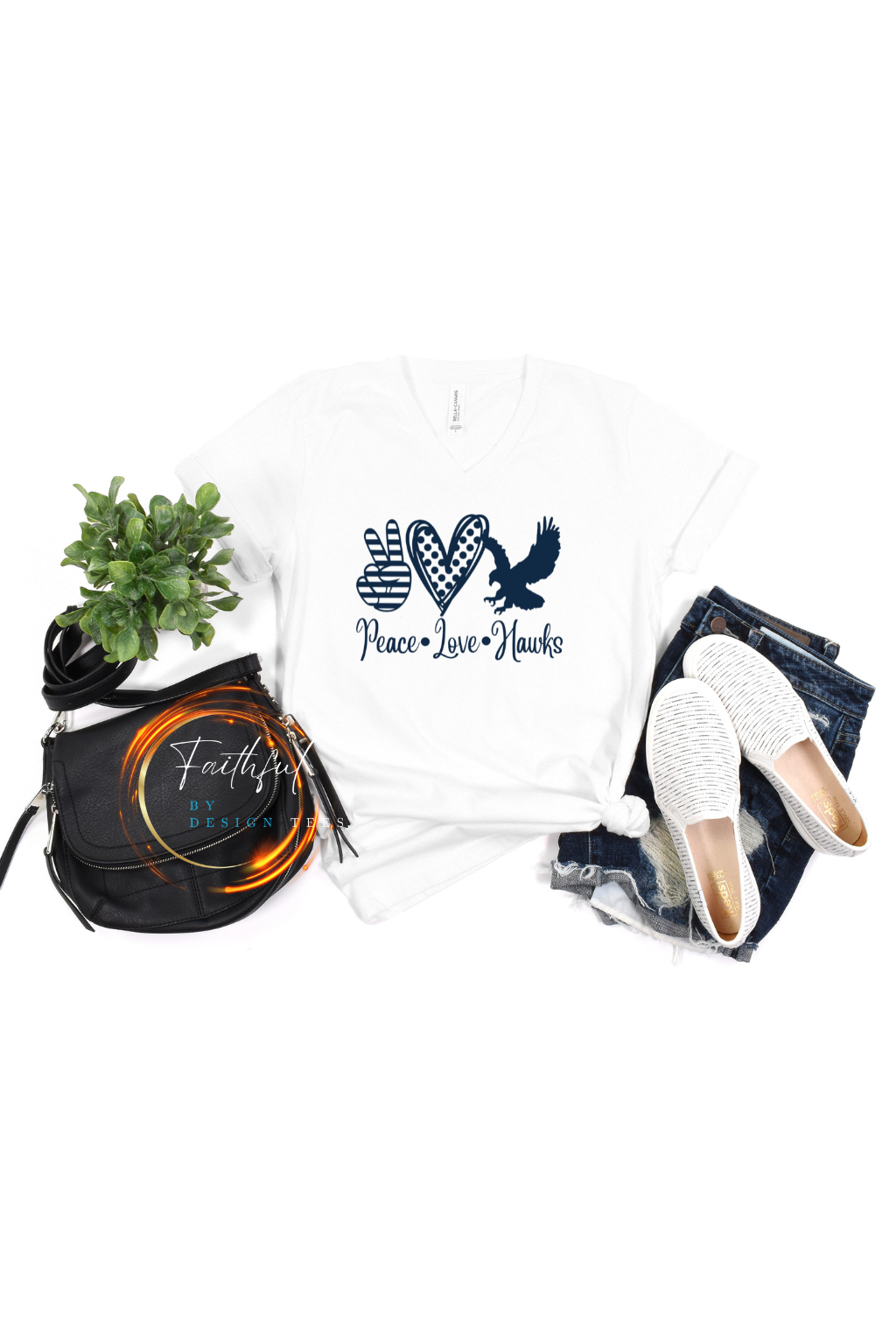 Peace Love Hawks Unisex V Neck Tee