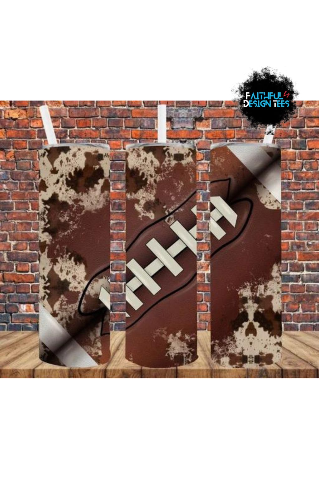 Football Steel Skinny Tumbler With Straw 20 oz