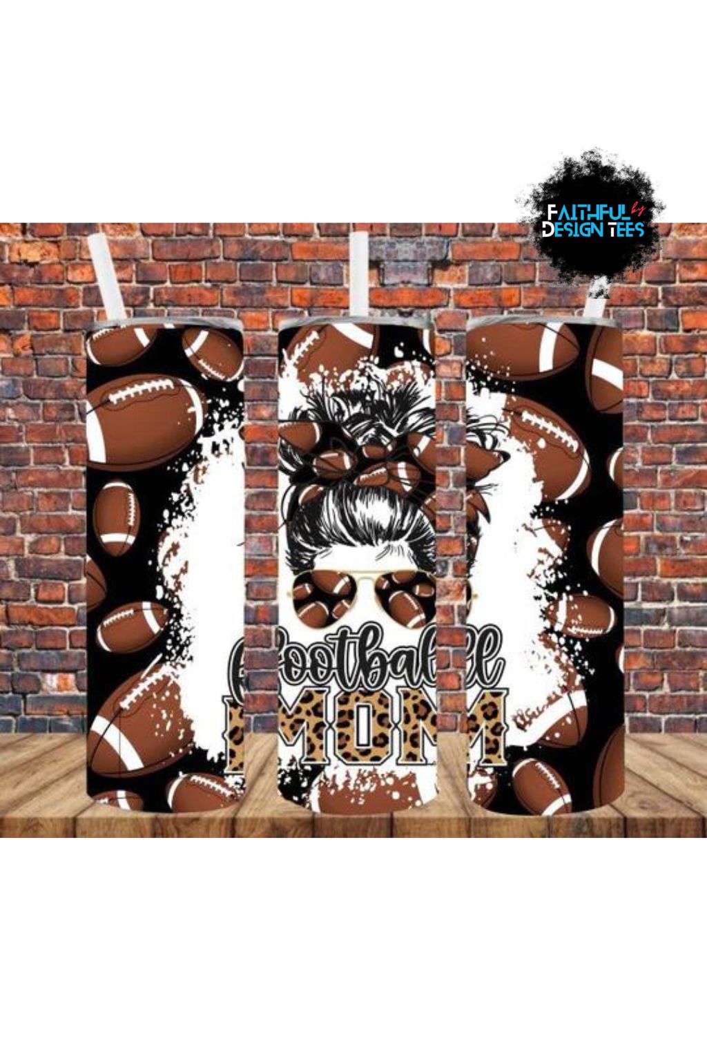Messy Bun Football Mom Steel Skinny Tumbler With Straw 20 oz