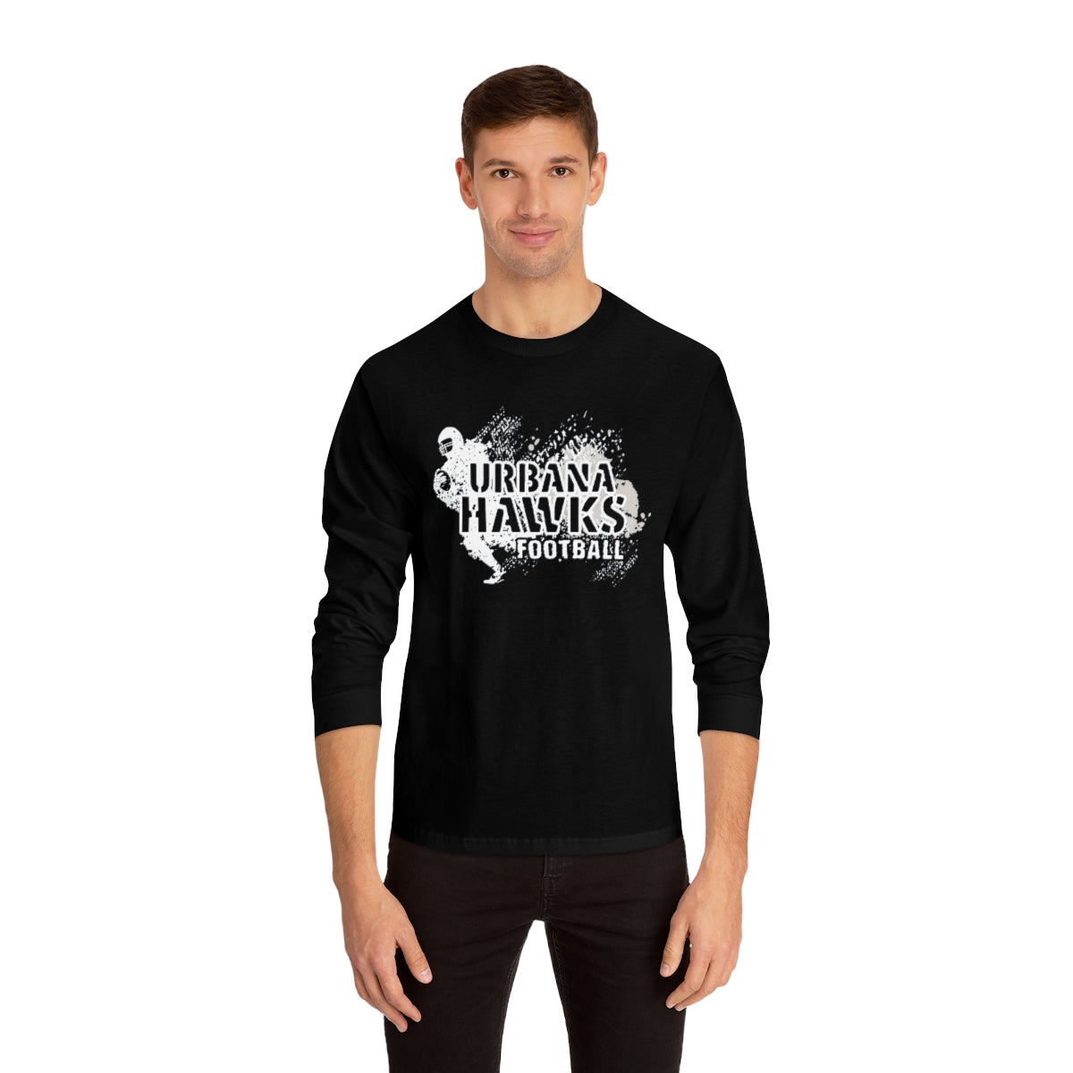 Urbana Hawks Football Distressed Long Sleeve Shirt | Black Edition