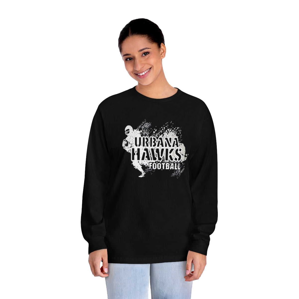 Urbana Hawks Football Distressed Long Sleeve Shirt | Black Edition