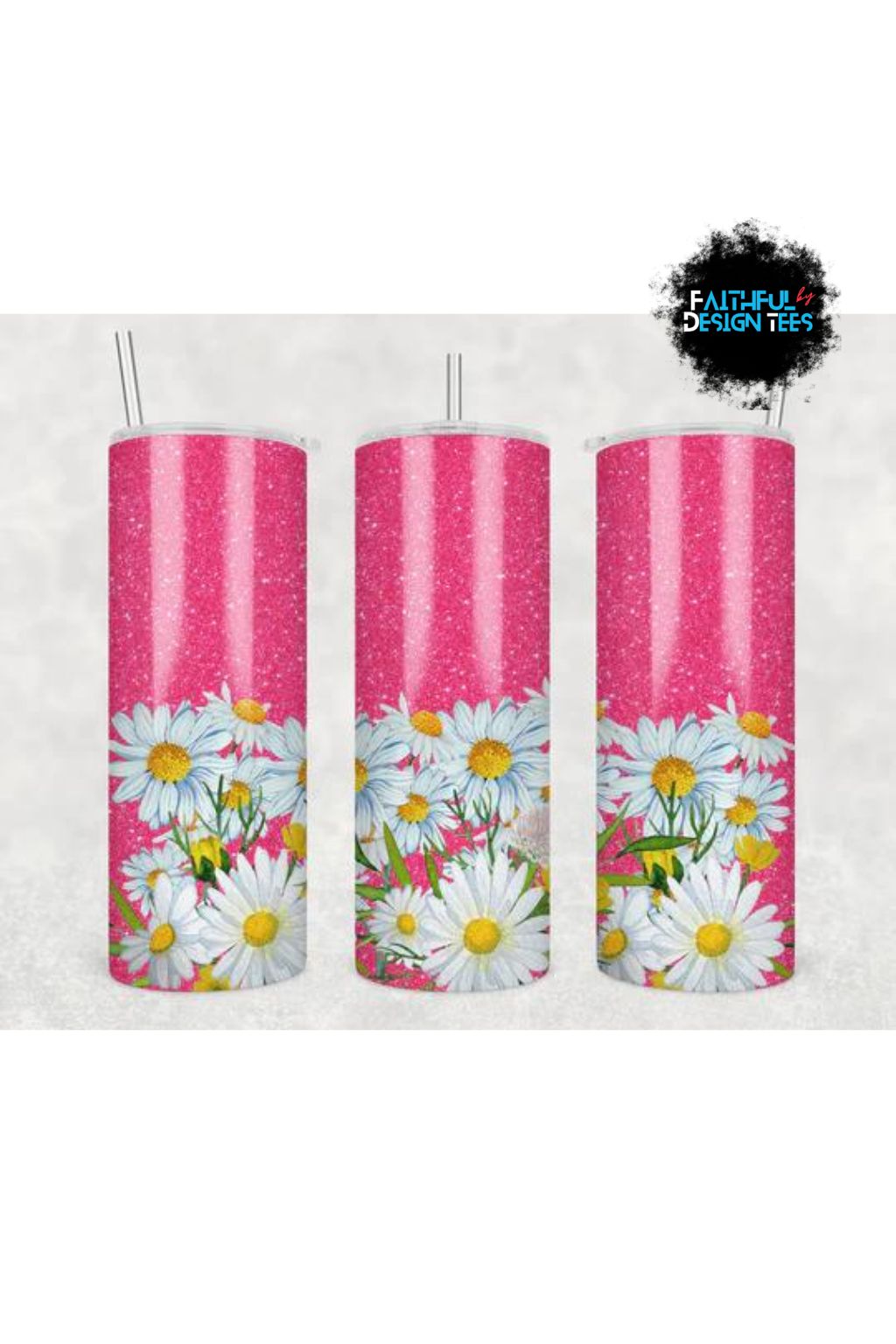 Daisy Glitter Steel Skinny Tumbler With Straw 20 oz