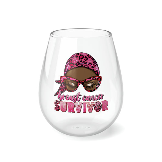 Breast Cancer Survivor Stemless Wine Glass