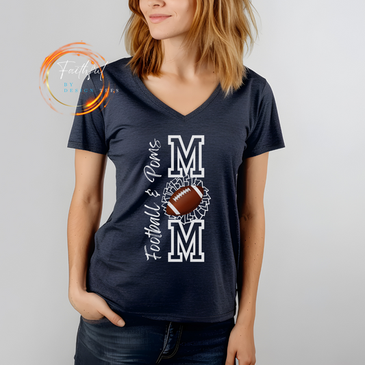 Football & Poms Short Sleeve V-Neck Tee