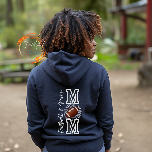 Football & Poms Mom Hoodie Sweatshirt