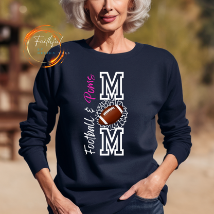 Football & Poms Mom Crew Sweater (Pink)