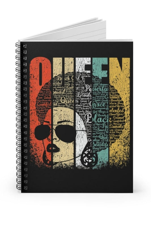 black afro queen lined notebook