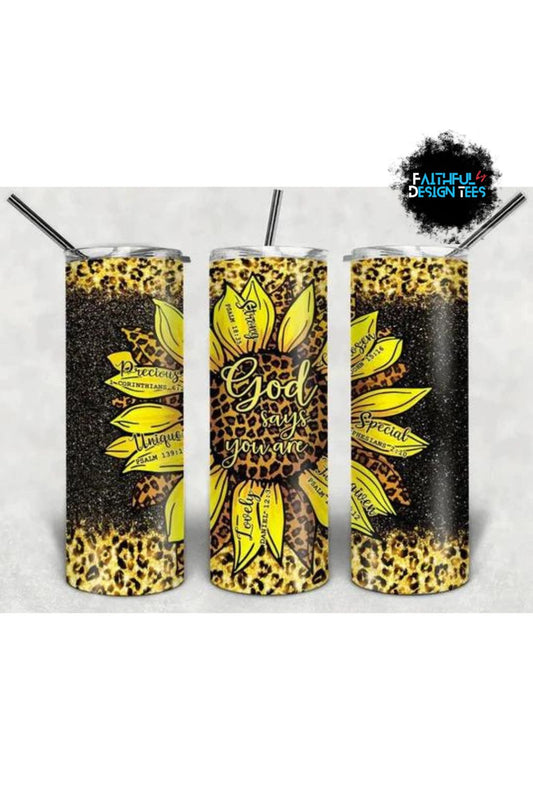 God Says You Are (Sunflowers) Steel Skinny Tumbler With Straw 20 oz