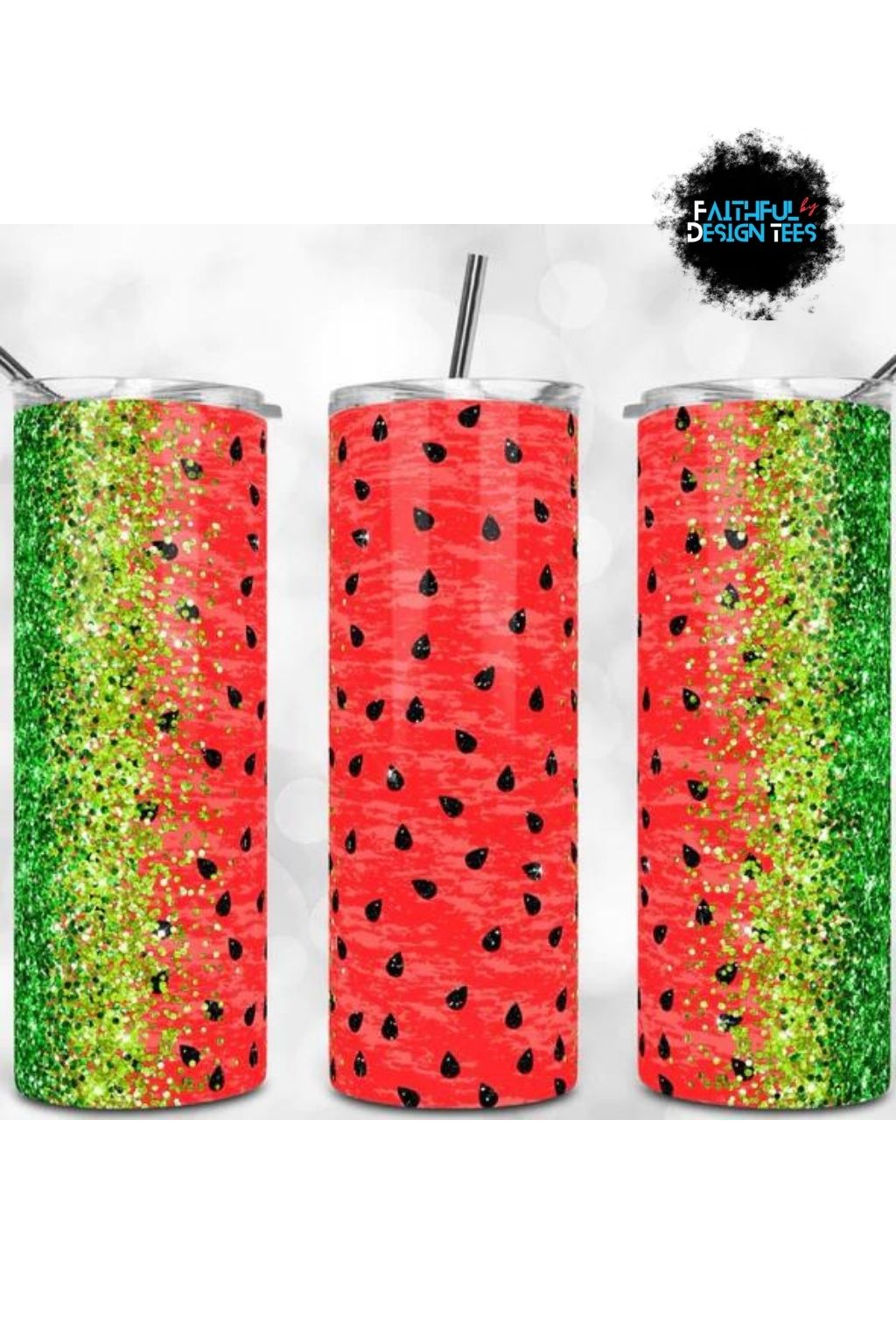 Watermelon Steel Skinny Tumbler With Straw 20 oz